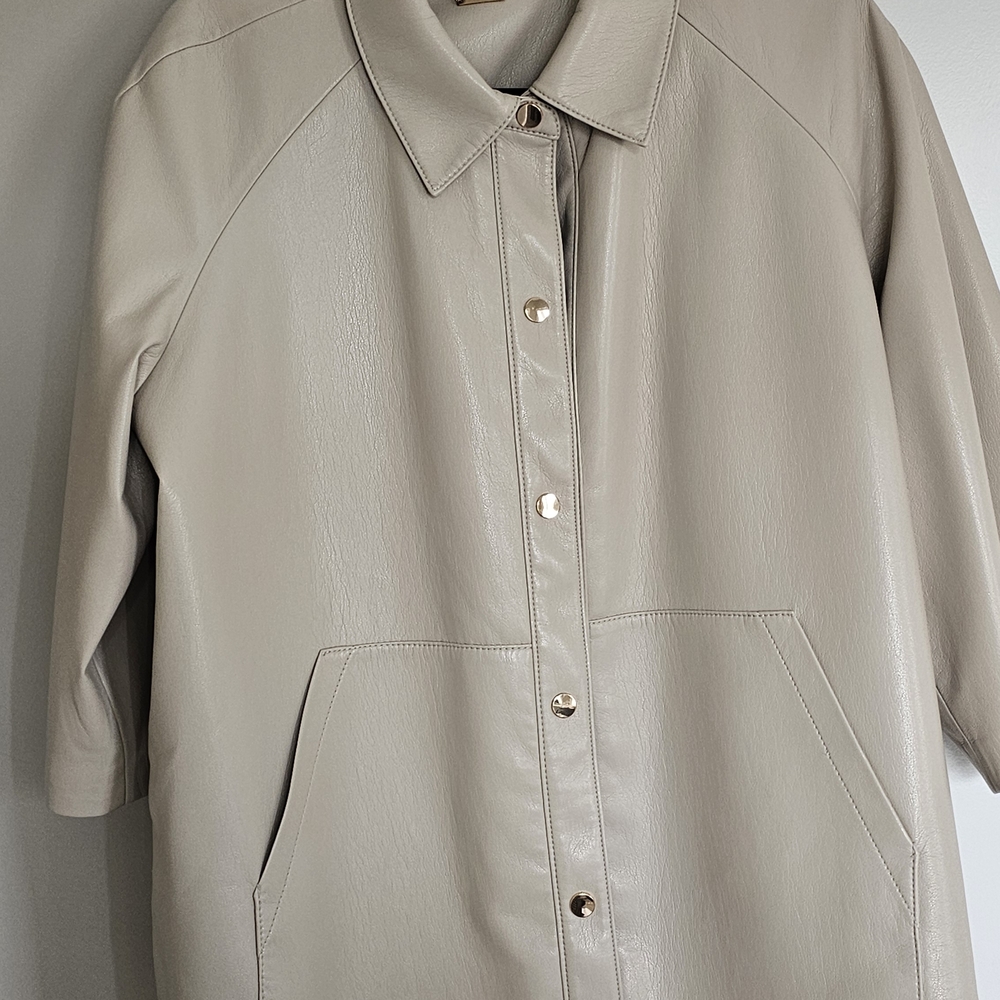 Cream Vegan Leather Button-Front Coat By Chicos